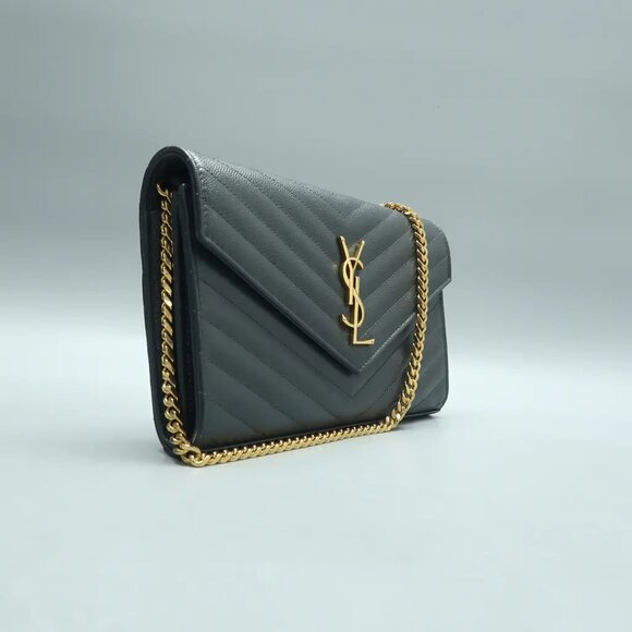 SAINT LAURENT Envelope Grey Leather Shoulder Bag 1108-011625 - Picture 3 of 12